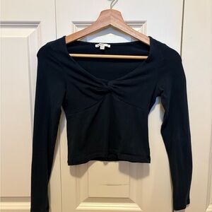 Women's Navy Blue Long-Sleeve Twist Front Top